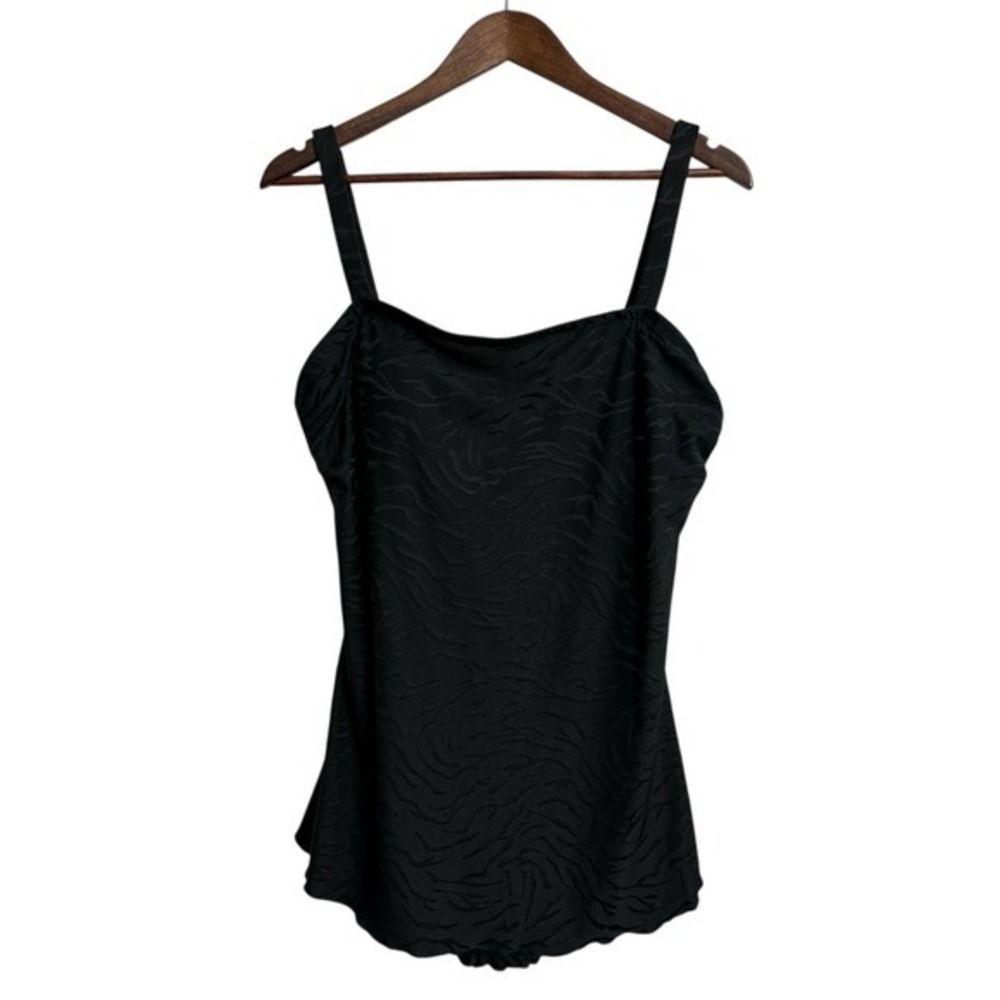 Maxine of Hollywood 1 piece swimsuit women's 16 black textured wrap modest beach